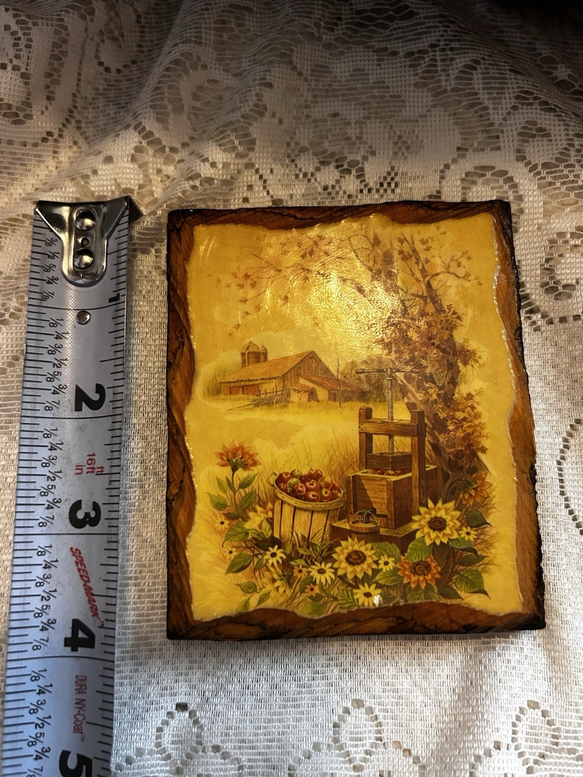 Set of 5 Wood Farmhouse Floral Wall Plaques, Decorative, Rectangle, 4 in x 3 in