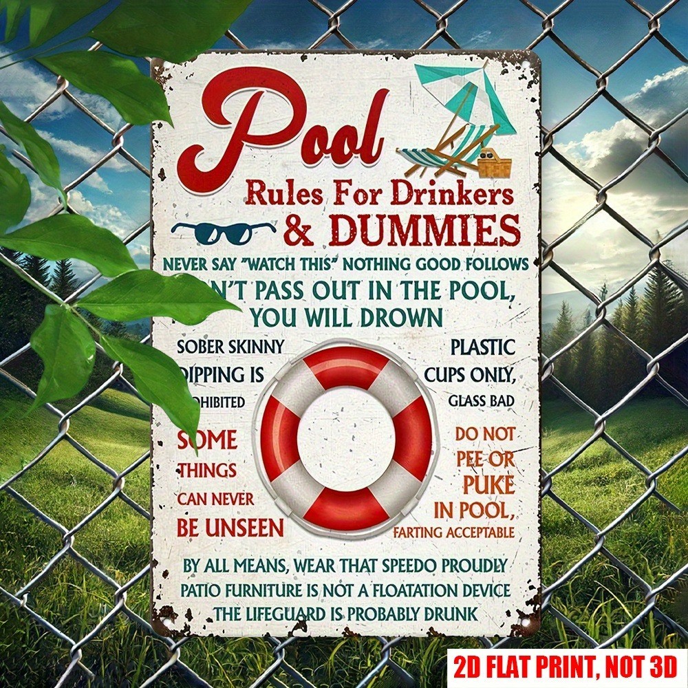 Retro Funny Pool Rule Metal Sign Wall Decor Backyard Swimming Pool Patio Outdoor