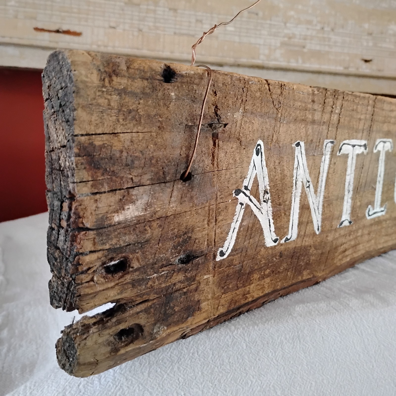 ‘Antiques” Hand Painted Sign Wooden 24’ Inches/ Letters Free Hand By Seller