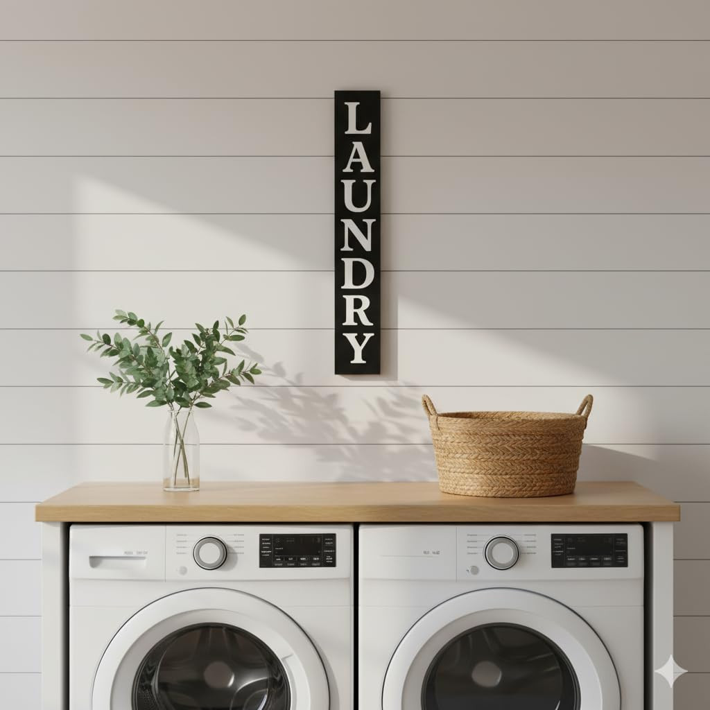 Laundry Room Sign 24In*4In Large Wooden Vertical Laundry Room Decor for Laundry