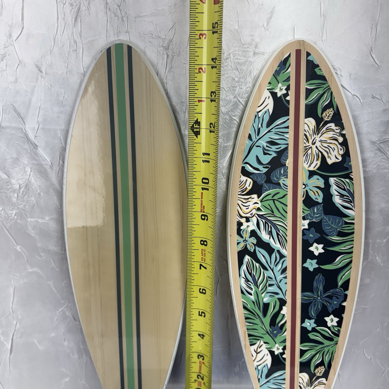 Hobby Lobby Surfboard Wall Decor Set of 2 Tropical Stripe Wood Signs 15in MDF