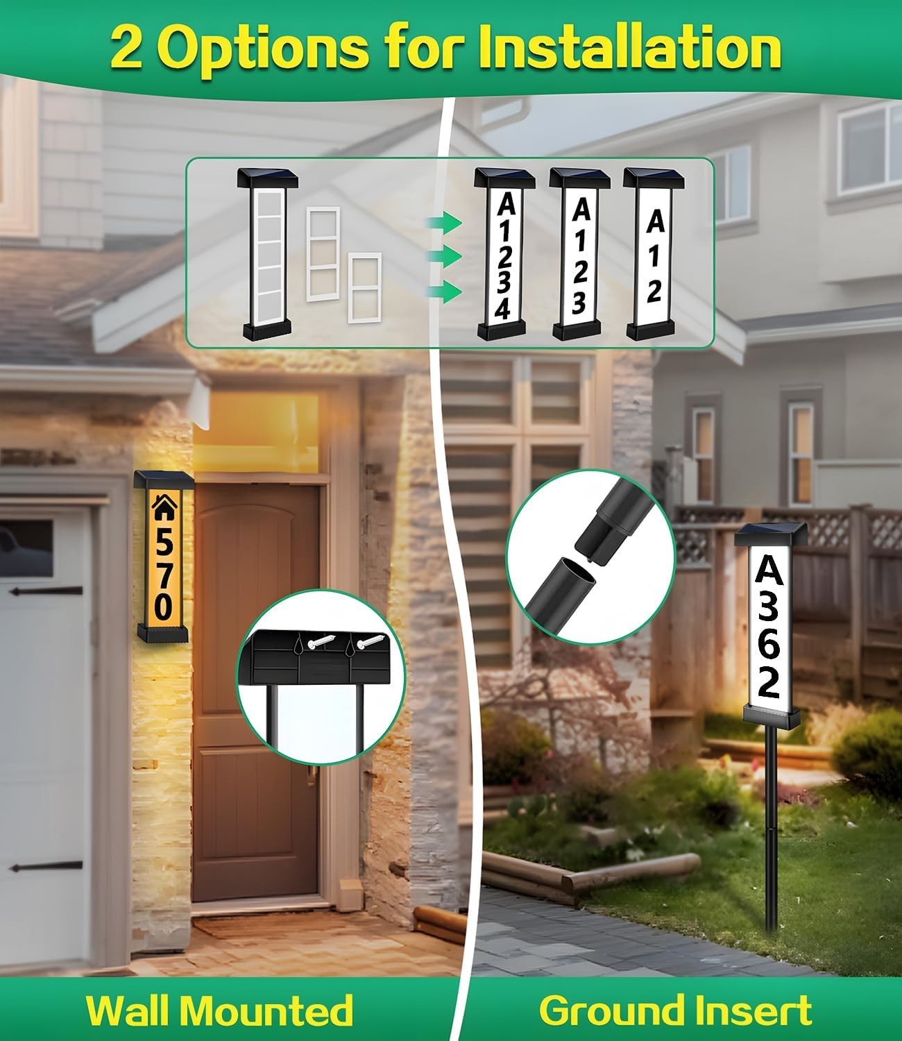 Solar Address Sign, Dual-Sided House Numbers for Outside Waterproof, 3 Colors…