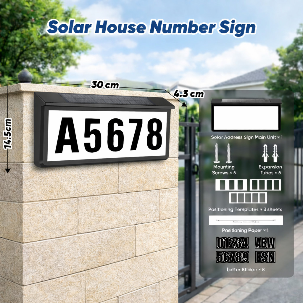 Solar Address Sign, Lighted Address Plaque Outdoor Waterproof IP65, Illuminated