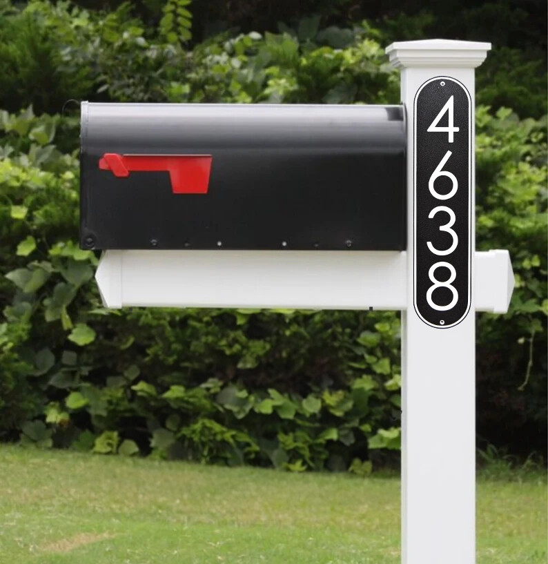 Modern House Numbers Address Sign Black with White Numbers Vertical Plaque 3.5″W