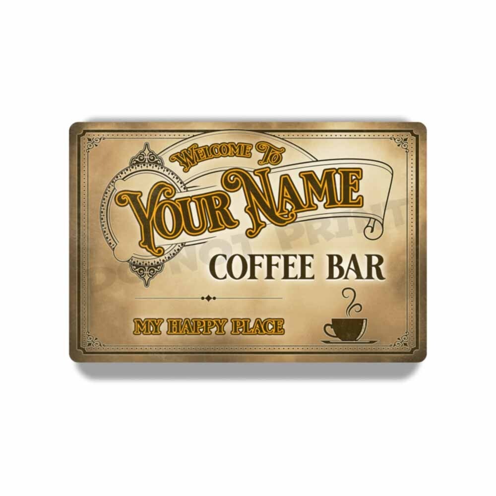 Personalize Coffee Bar Sign Vintage Old Light Café Metal Sign Coffee 4X6 or 8X12