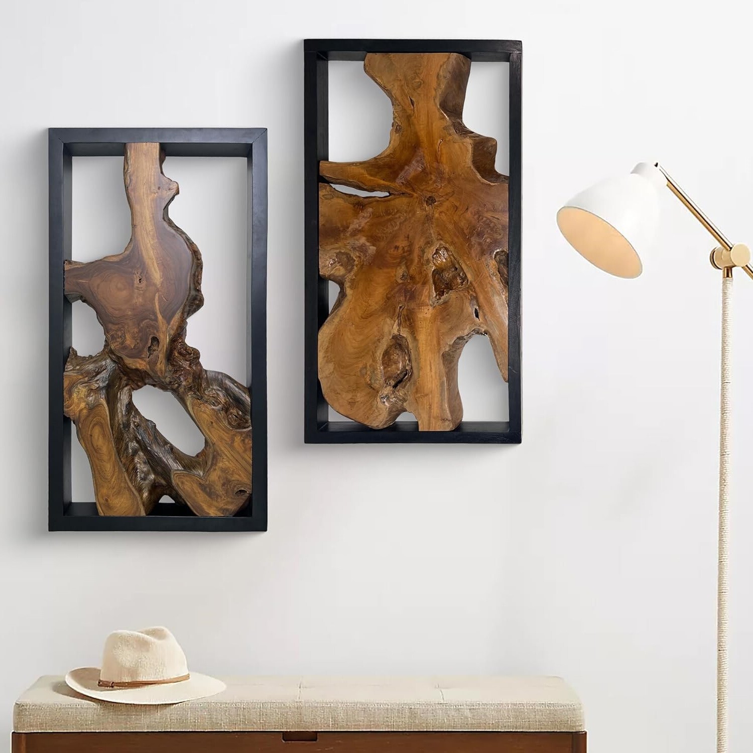 Rustic Teak Wood Wall Decor 17”x 31.5” Farmhouse Live Edge Wall Art Decoration