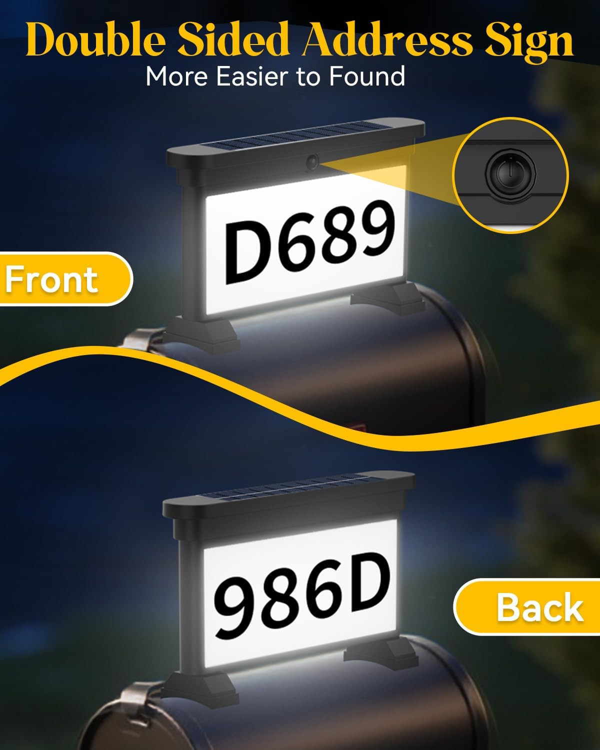 New Upgraded Solar Address Sign,Double Sided Glow House Numbers with Auto On/Off