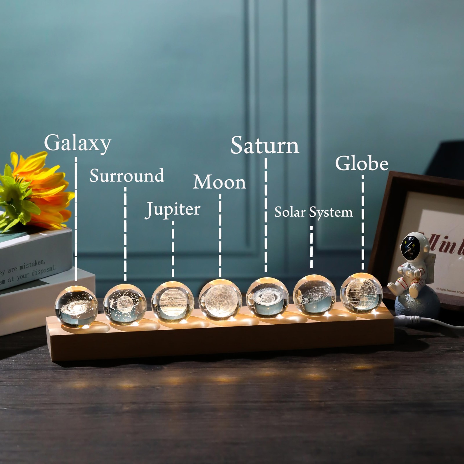 3D Solar System Crystal Ball 40mm with LED Base – Unique Gift for Kids & Adults