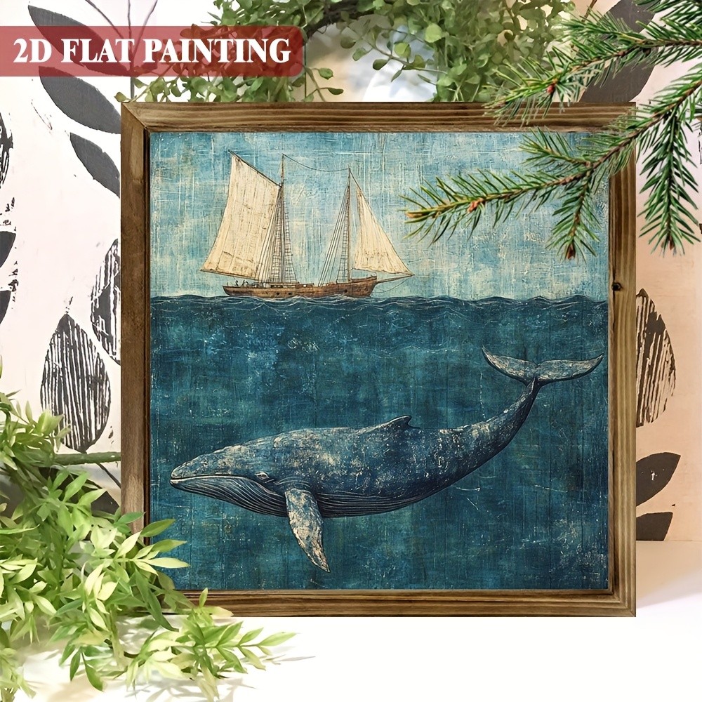 Vintage Nautical Whale Sailboat Wooden Wall Art For Coastal Home Wall Decor