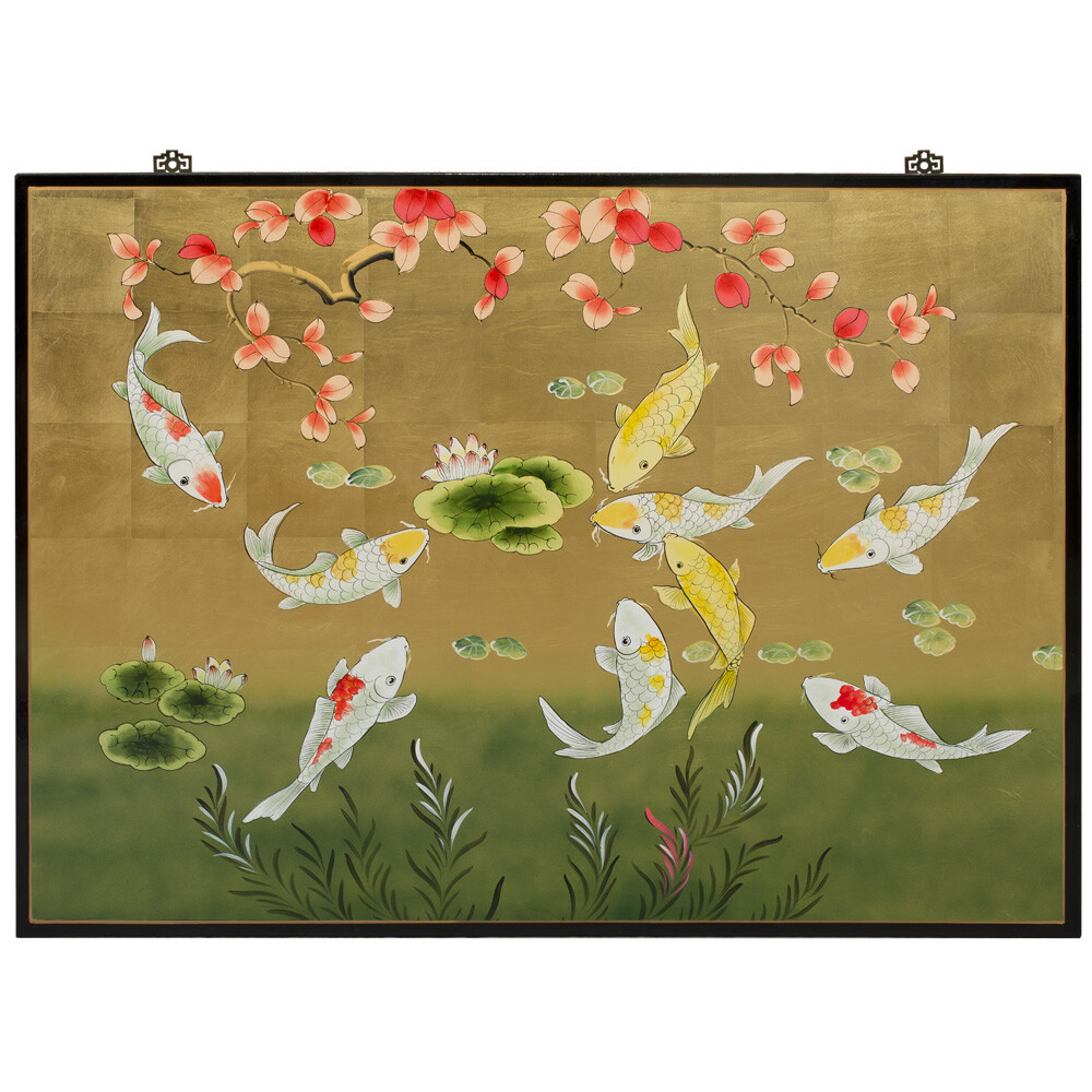 US Seller – Gold Leaf Prosperity Koi Fish Asian Wall Art