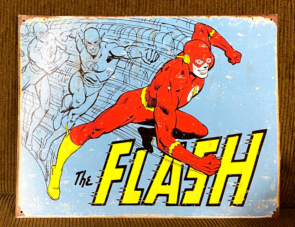 The Flash Vintage Look 12.5″ x 16″ Metal Metallic TIN Wall Sign Comics Poster