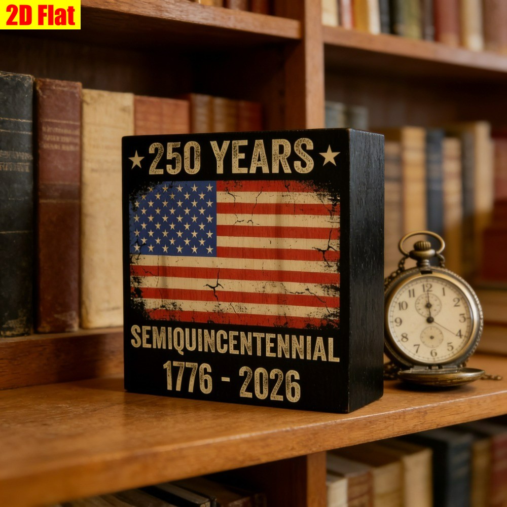 America 250th Independence Day Wooden Box Sign Vintage Flag Desktop Shelf Decor