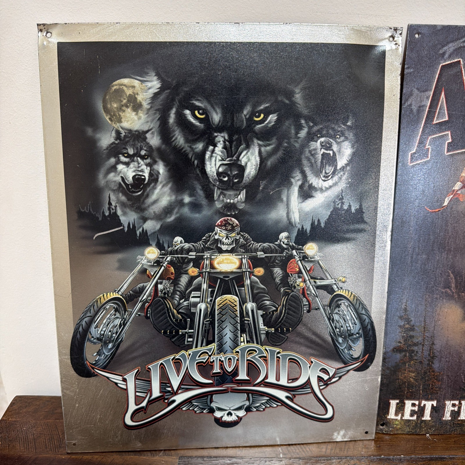 Two Metal Tin Signs Live To Ride America Let Freedom Reign Wall Decor