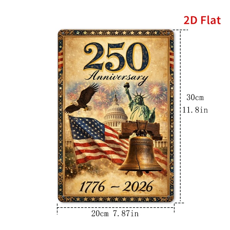 Distressed 1776 2026 Metal Sign 250th Anniversary 4th of July Patriotic Decor