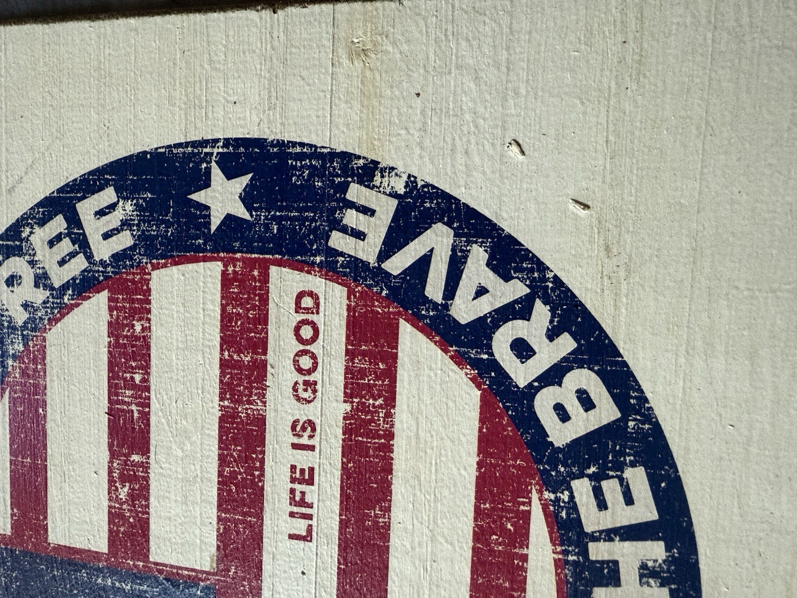 Genuine Life Is Good Wood Sign Red White Blue Flag Land Free Home Brave USA