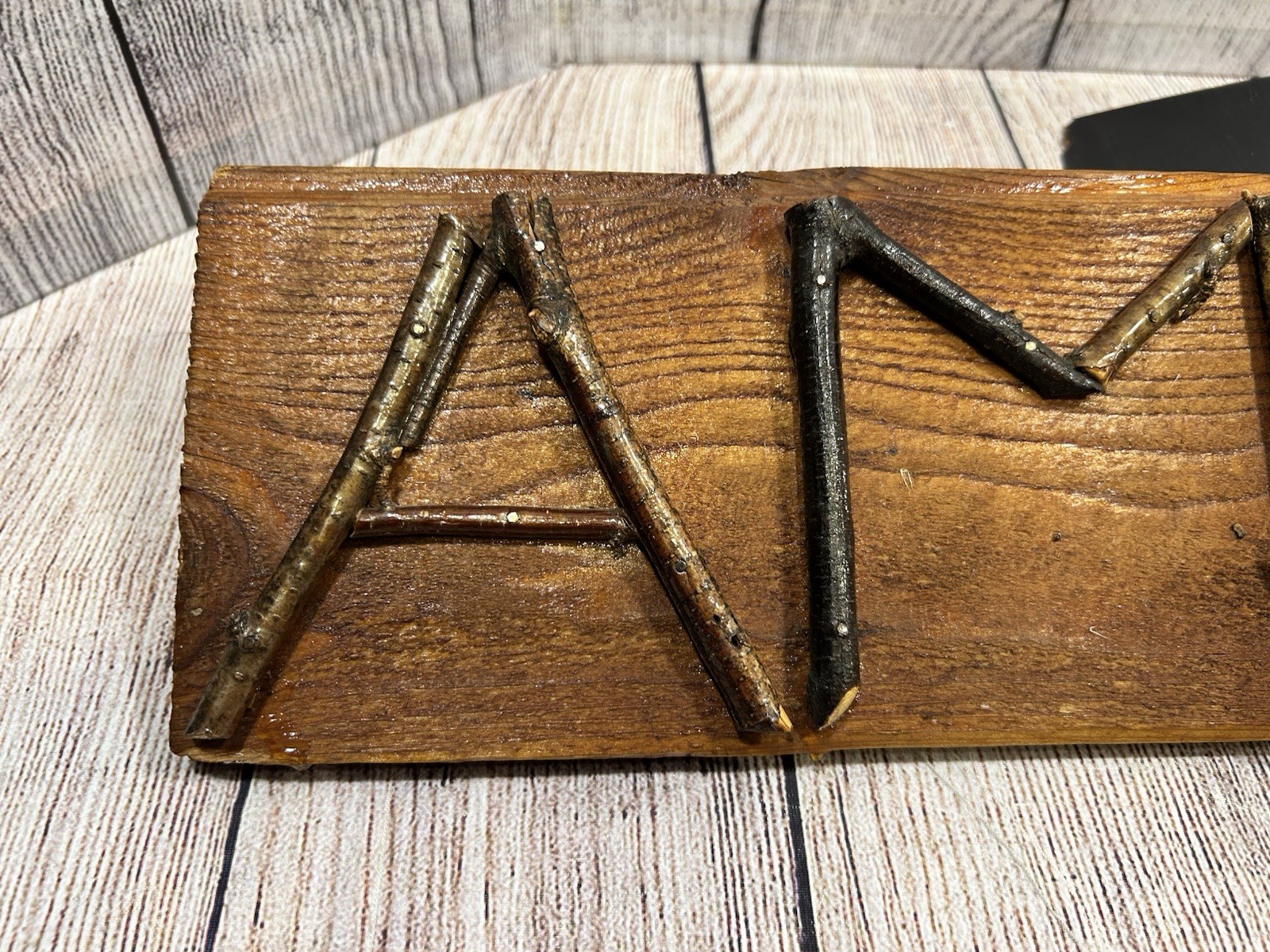 Rustic AMERICA Twig Letter Folk Art Reclaimed Wood Cabin Wall Sign Handmade