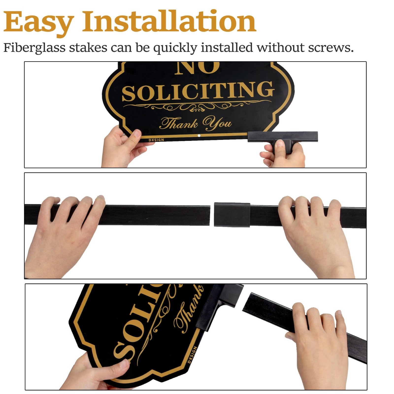 No Soliciting Sign for Front Door & Yard – Aluminum 14×7 inch, 36 inch Stake (2