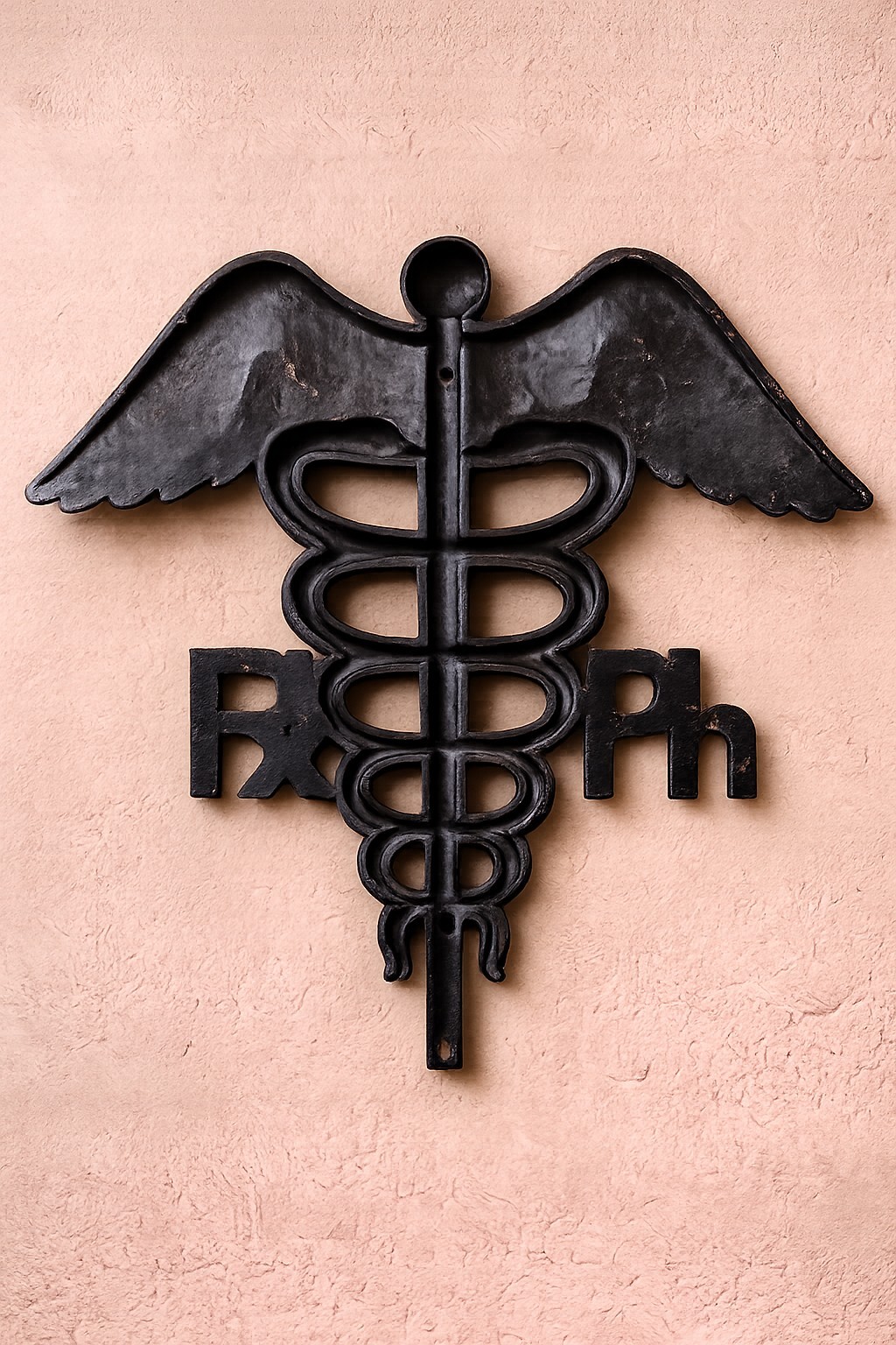 Vintage Metal Caduceus RX Pharmacy Medical Wall Plaque Sign 16″ x 16″ Black