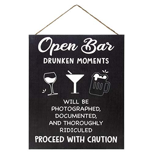 JG Open Bar Wedding Sign, Wedding Reception Signs Drunken Moments (Black)