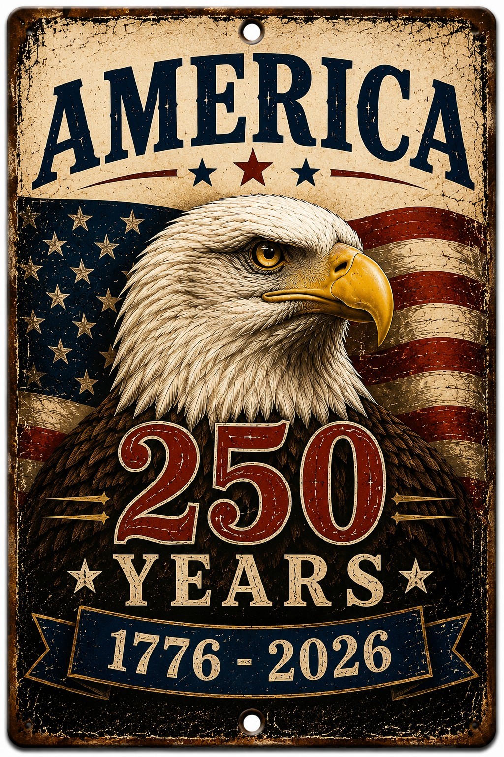 America 250 Years 1776-2026 Patriotic Eagle Metal Sign USA Freedom 8×12 Aluminum