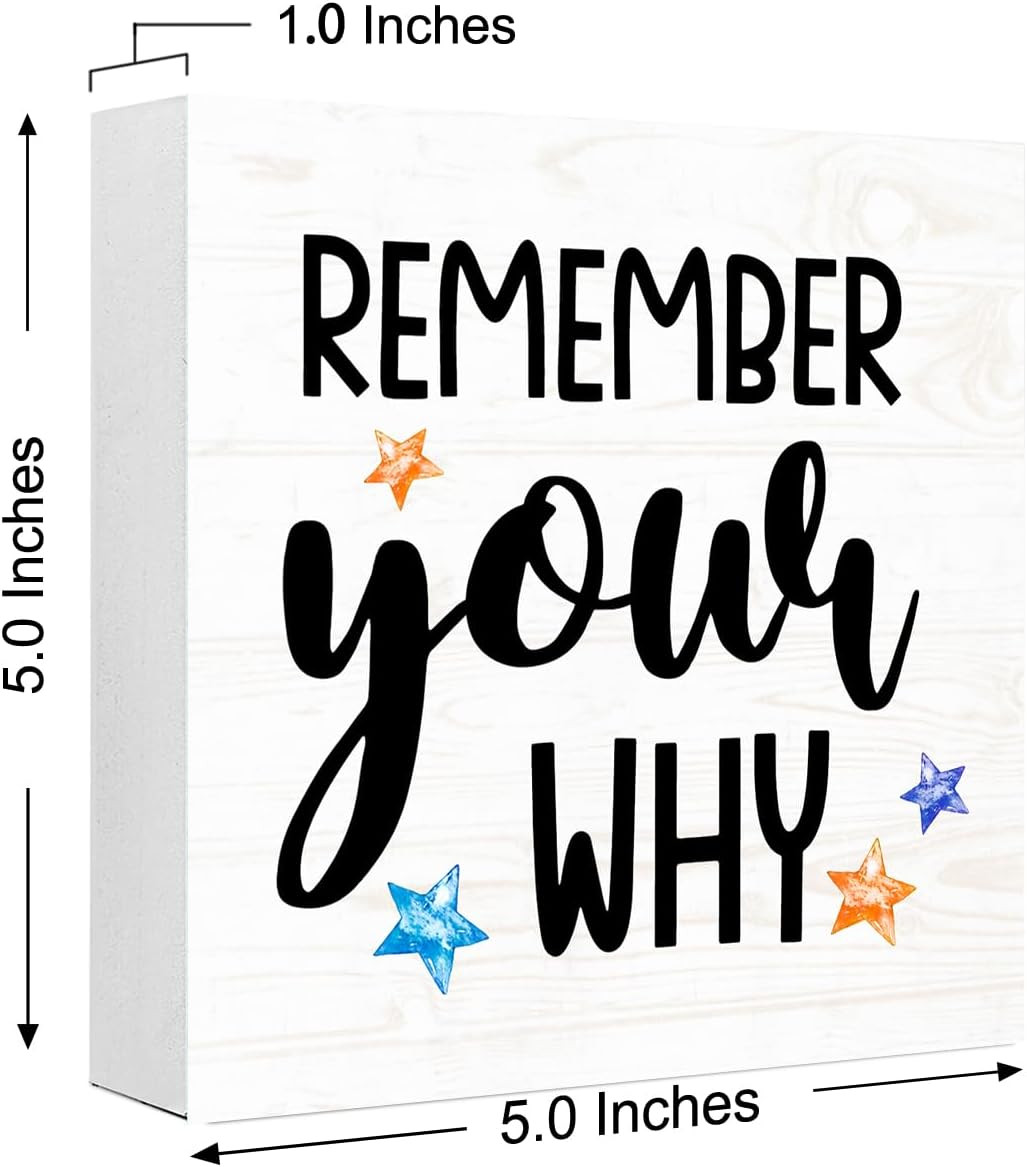 White Inspirational Office Wood Box Sign Desk Decor,Motivational Table Decor,Rem