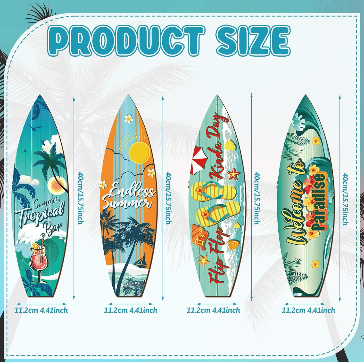 4 Pcs Surfboard Decor Hawaiian Wooden Beach Wall Decor Tiki Tropical Bar Decorat