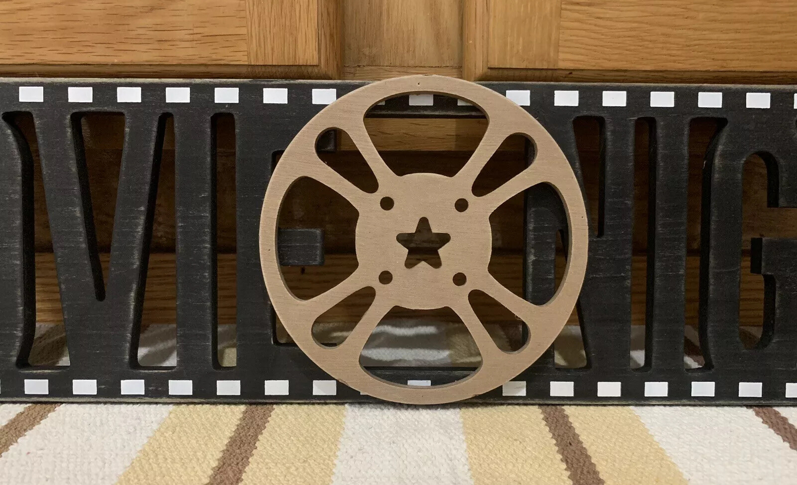 Movie Night Wooden Sign Cinema Theater Movie Reel Home Wall Decor Film DVD