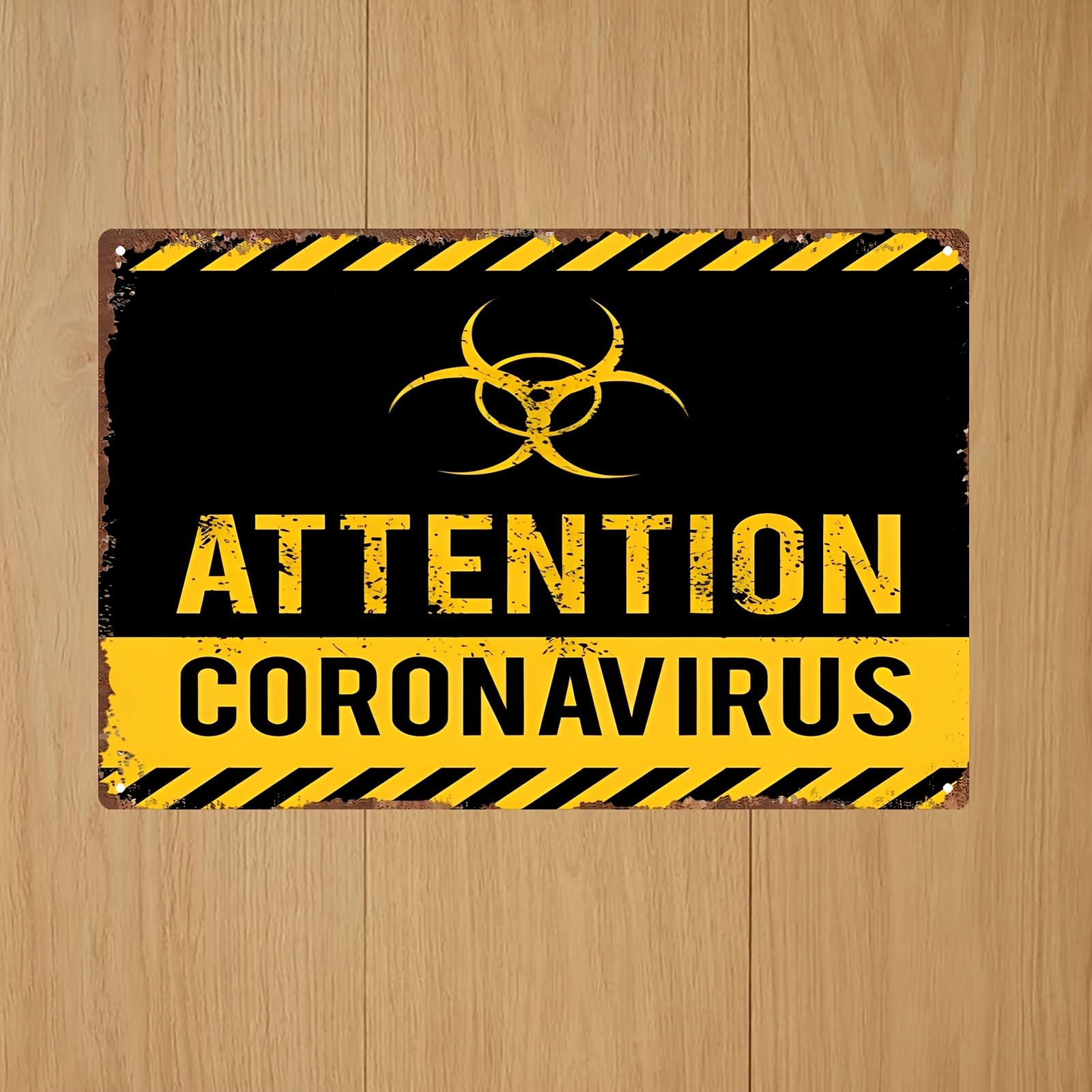 2D Flat Metal Warning Sign – Black Yellow White Stripes