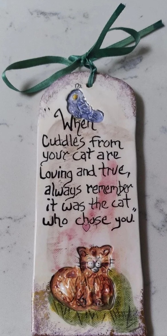 Blue Sky Clayworks Vtg Heather Goldminc Design Cat Cuddles Hanging Wall Plaque