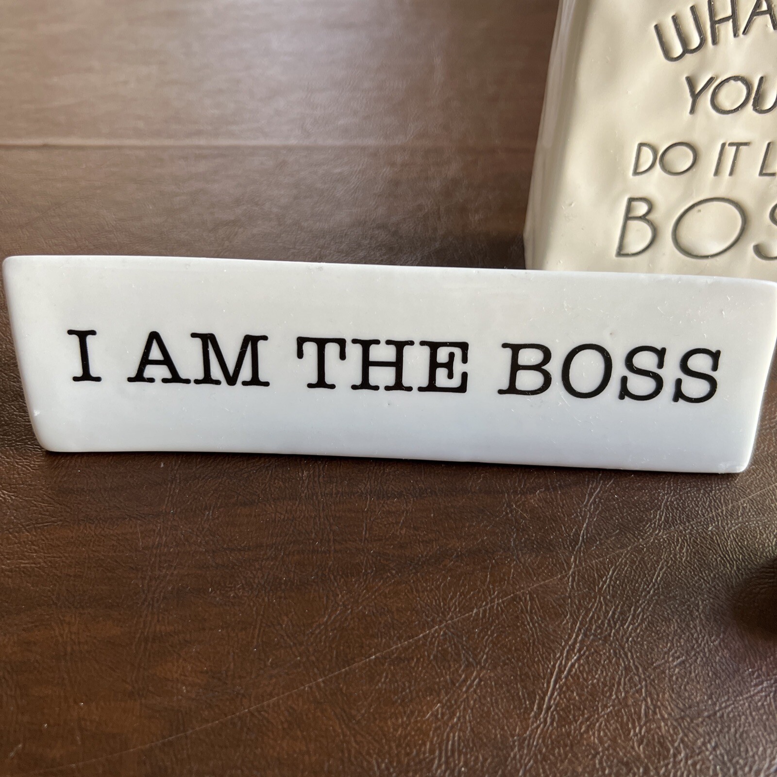 DECOR White Ceramic 3 BOSS Glossy Desk Plaques Set Of 3