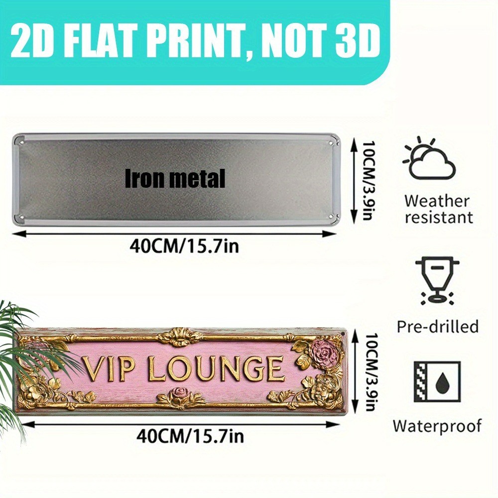 VIP Lounge Tin Sign Wall Art Pink Vintage Plaque Floral Home Decor Cafe Bar 4×16
