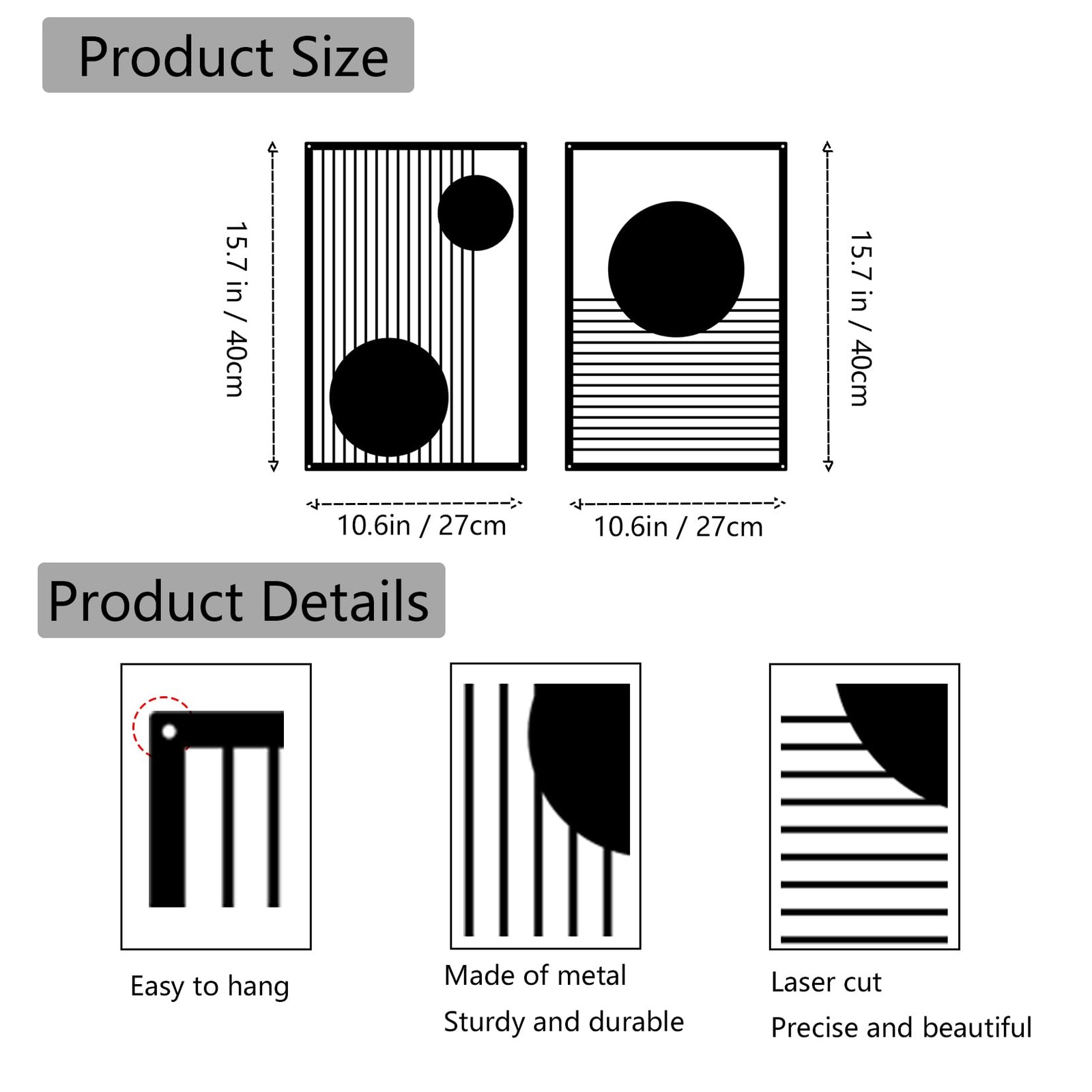 Large 2 Pcs Abstract Metal Wall Art, Black Geometric Decor for Home Office