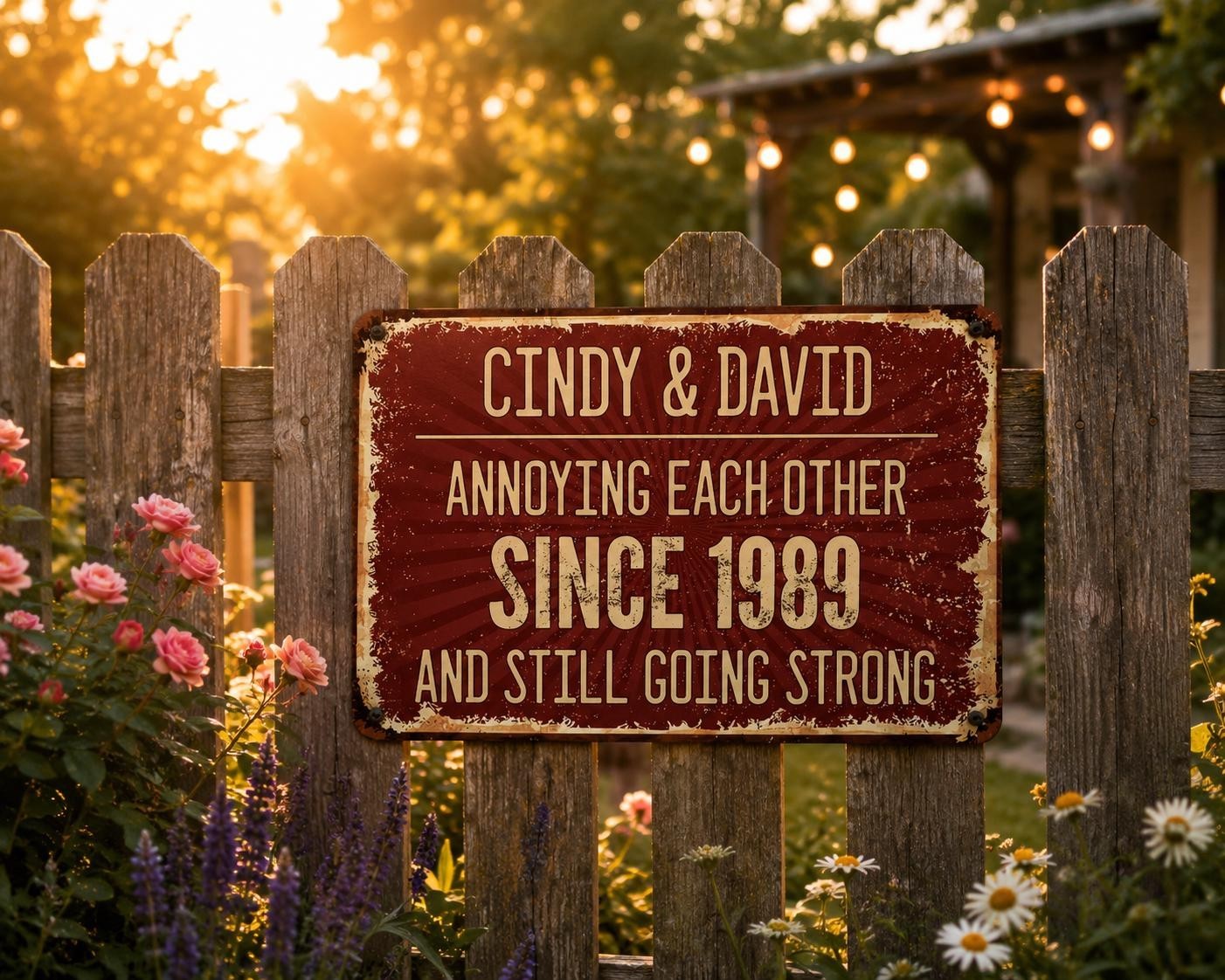 Personalized Anniversary Metal Sign: Funny Couple Gift, Custom Names & Date