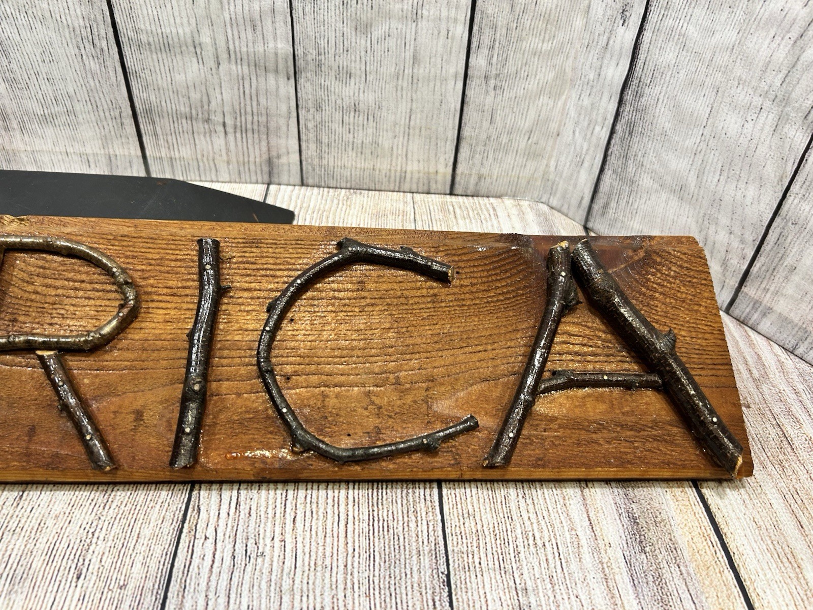 Rustic AMERICA Twig Letter Folk Art Reclaimed Wood Cabin Wall Sign Handmade