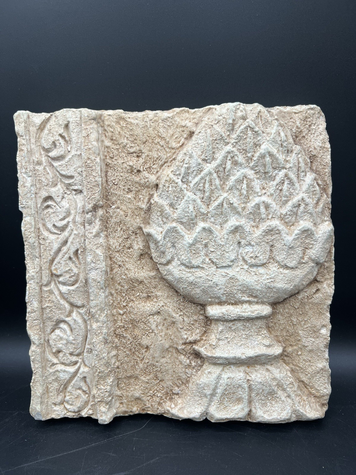 Ornate Wall Art Pineapple Plaque Stone Look Resin 9”x9”- 1.5” Textured Bordered