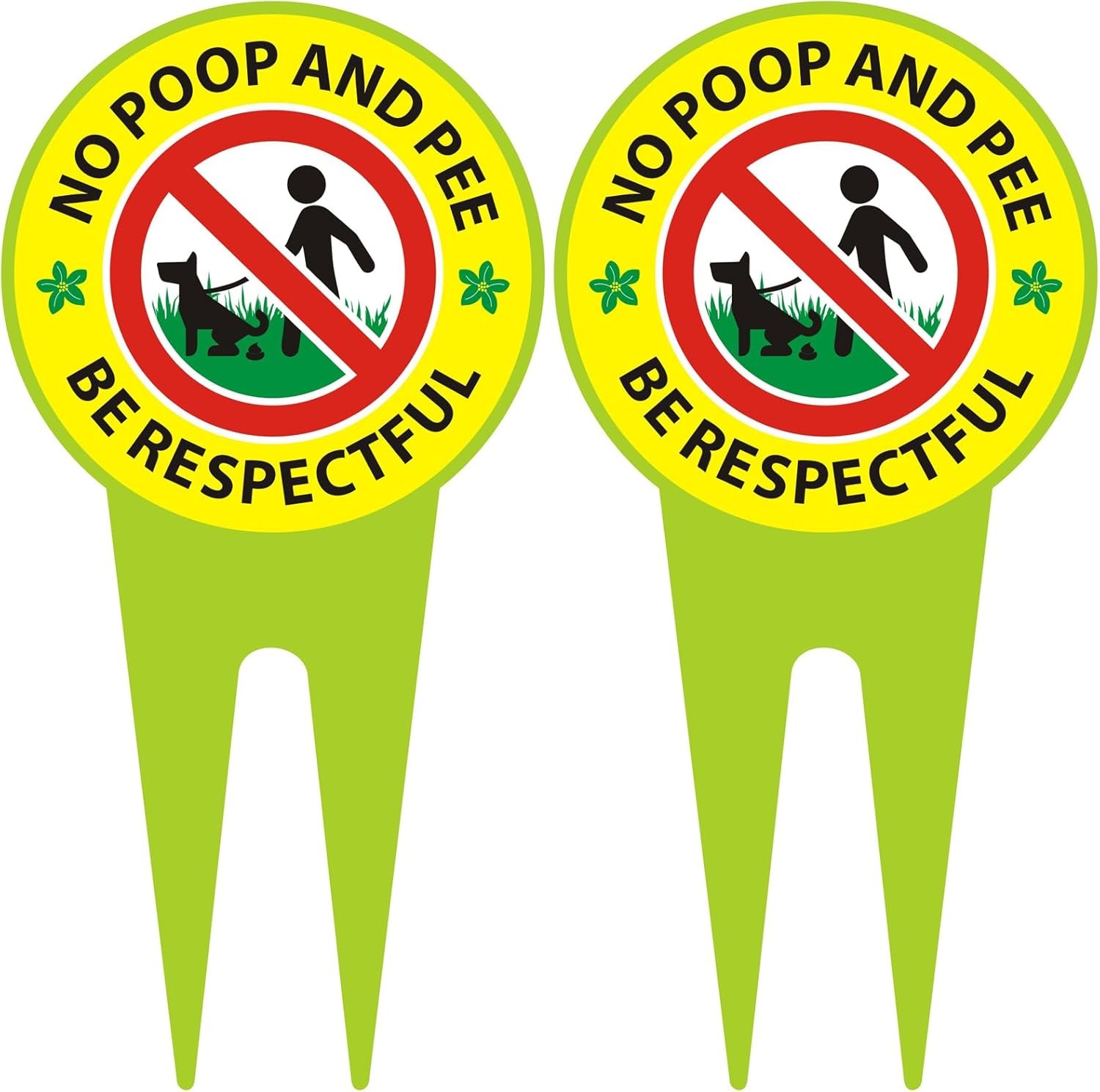 2 Pack No Dog Poop Sign Double Sided Be Respectful Lawn Yard Warning Outdoor