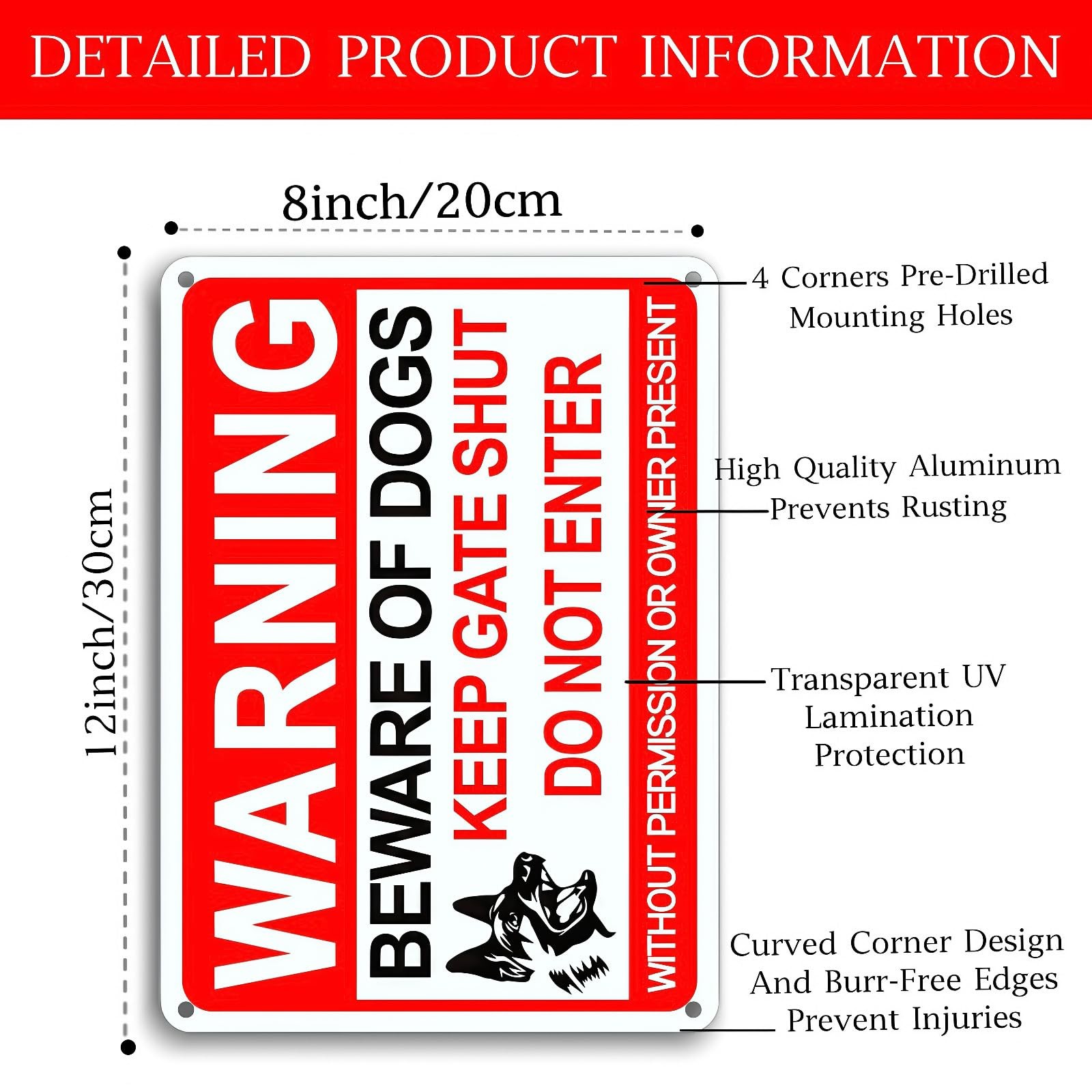 4 Pack Beware Of Dog Sign,12×8 Inches, With 12×8 red, white