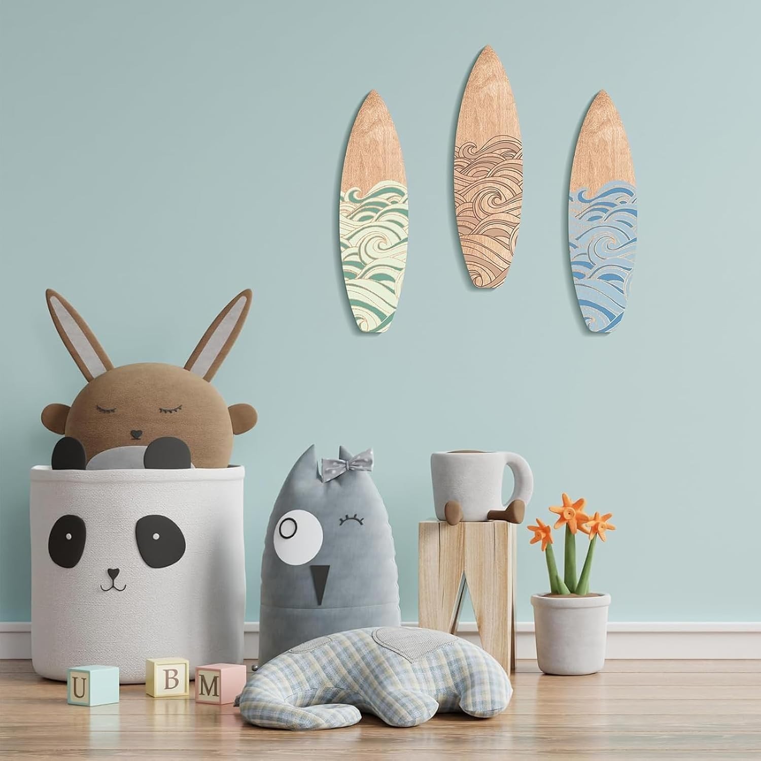 3 Pieces Surfboard Wooden Beach Decor for Bedroom Surfboard Wall Decor Summer De