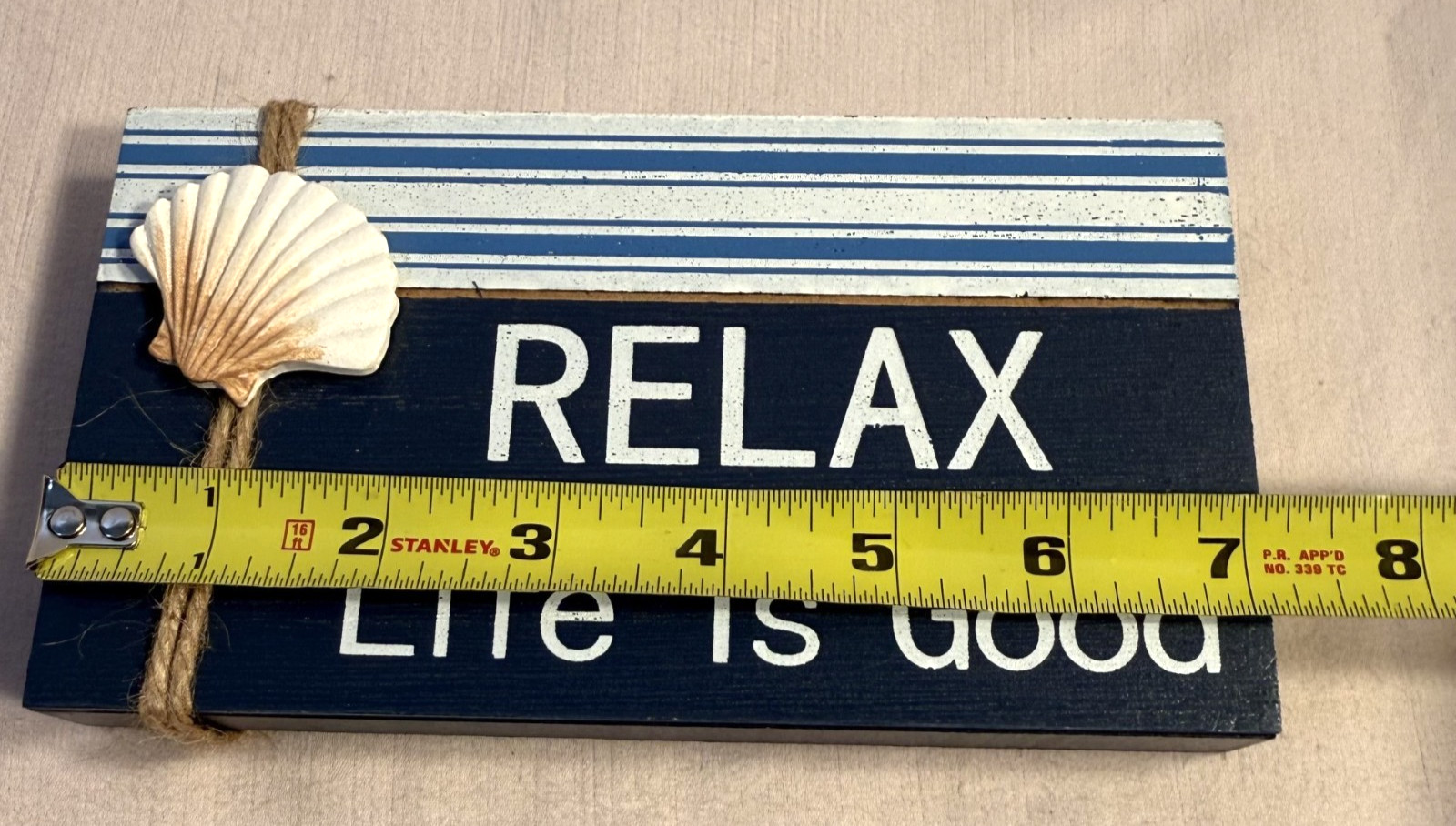 Relax Life is Good Beach Theme Free Standing Plaque w Clam Shell – Nautical
