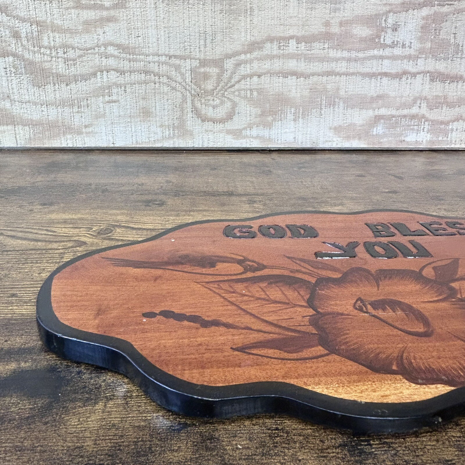 Vintage Wood Sign For Hanging Outside “God Bless You” Folk Art 15”x 8” Handmade
