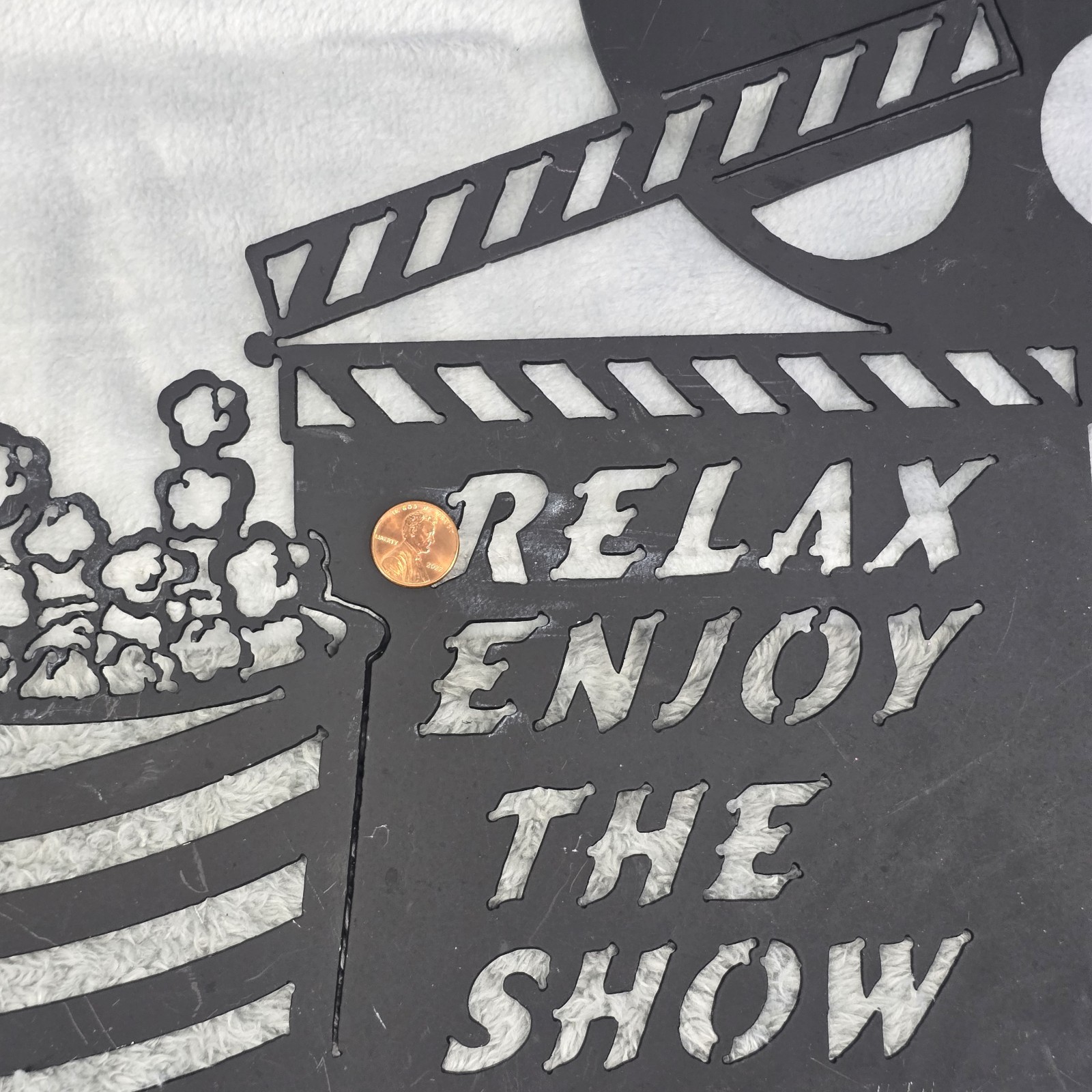 Film Reel Wall Decor with PopCorn and three Signs Light Camera Action