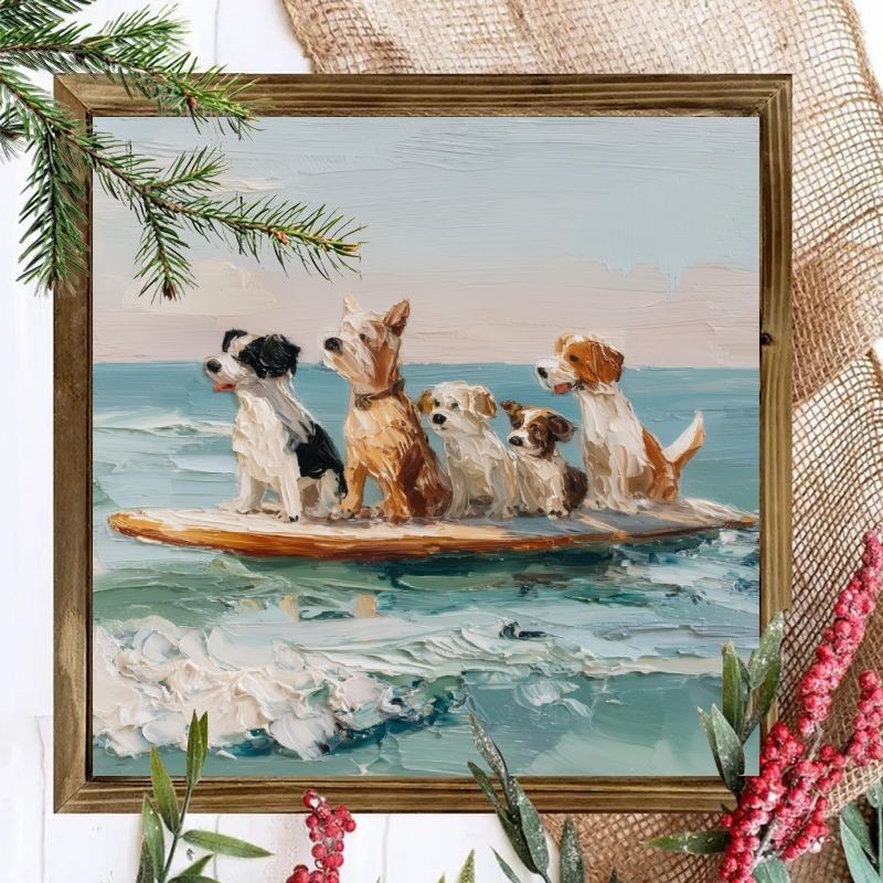 Vintage Coastal Dogs Art Desktop Wooden Sign Pet Lover Home Ornament Gift
