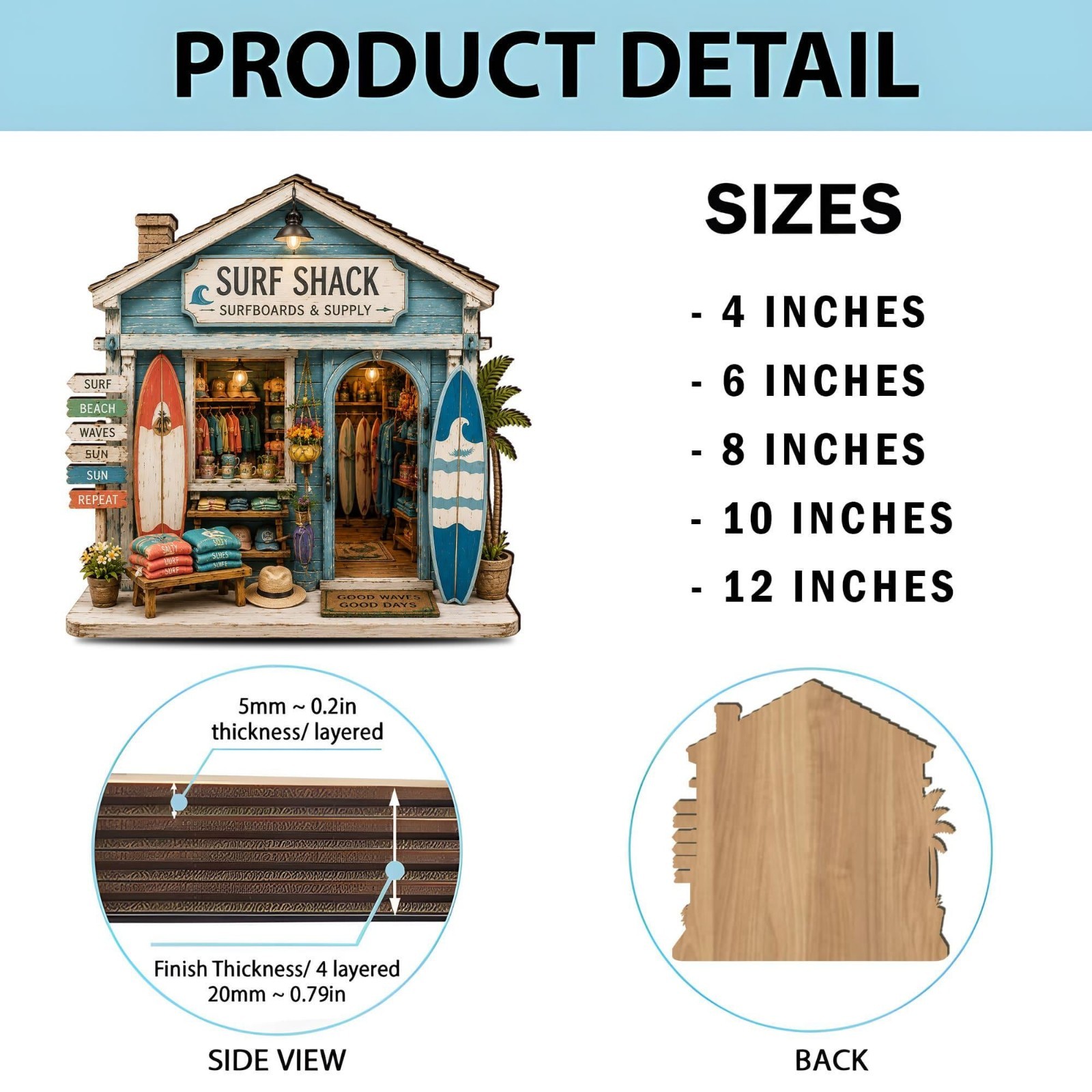 Personalized Surf Shop Wooden Block Coastal Surf Shack Decor Beach House Gift