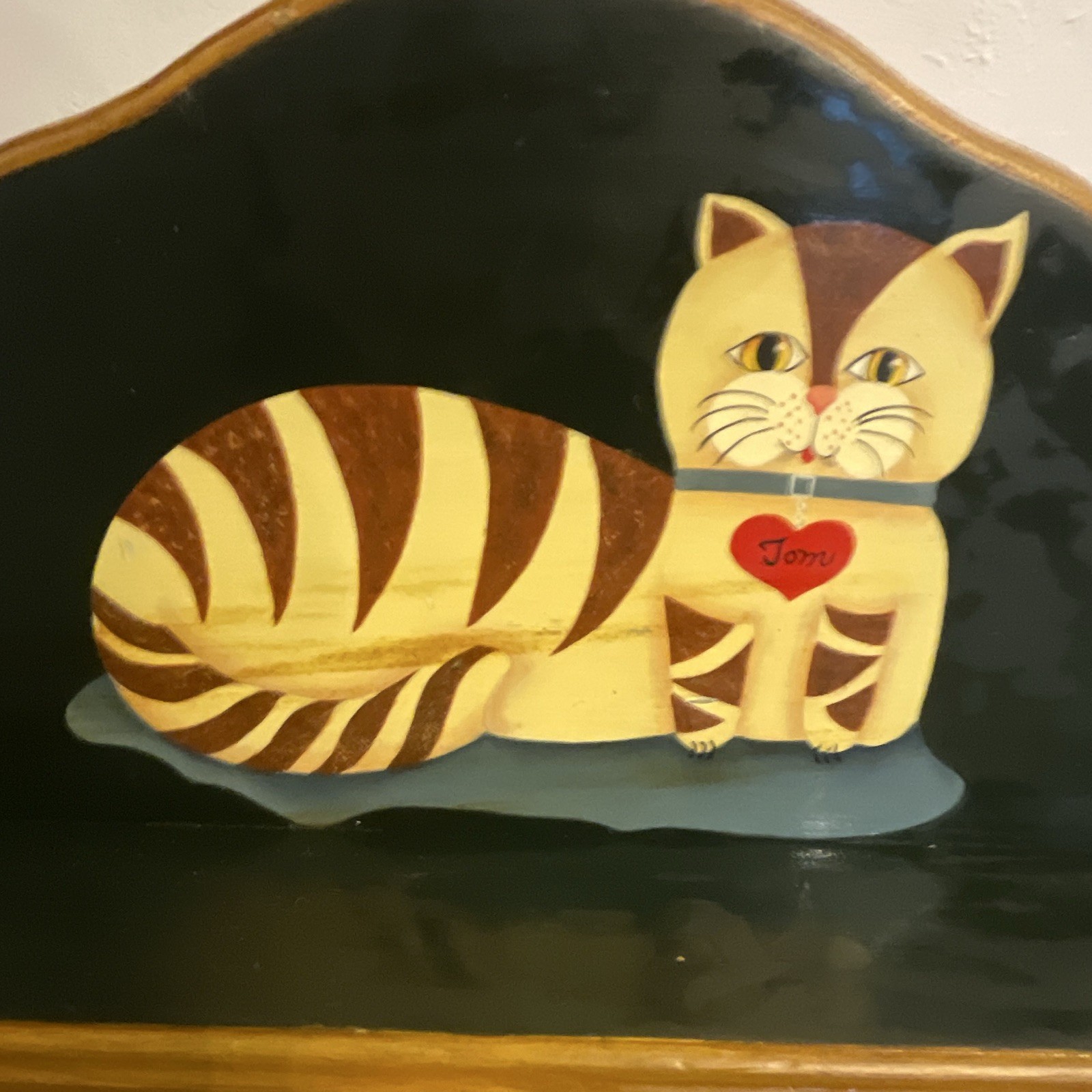 Wood Wall Mounted Cat Plaque Arch Shape Country Style Horizontal Decor
