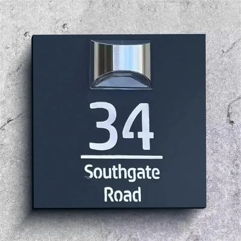 Custom Square House Sign Solar LED Light Address Plaque House Number Street Name