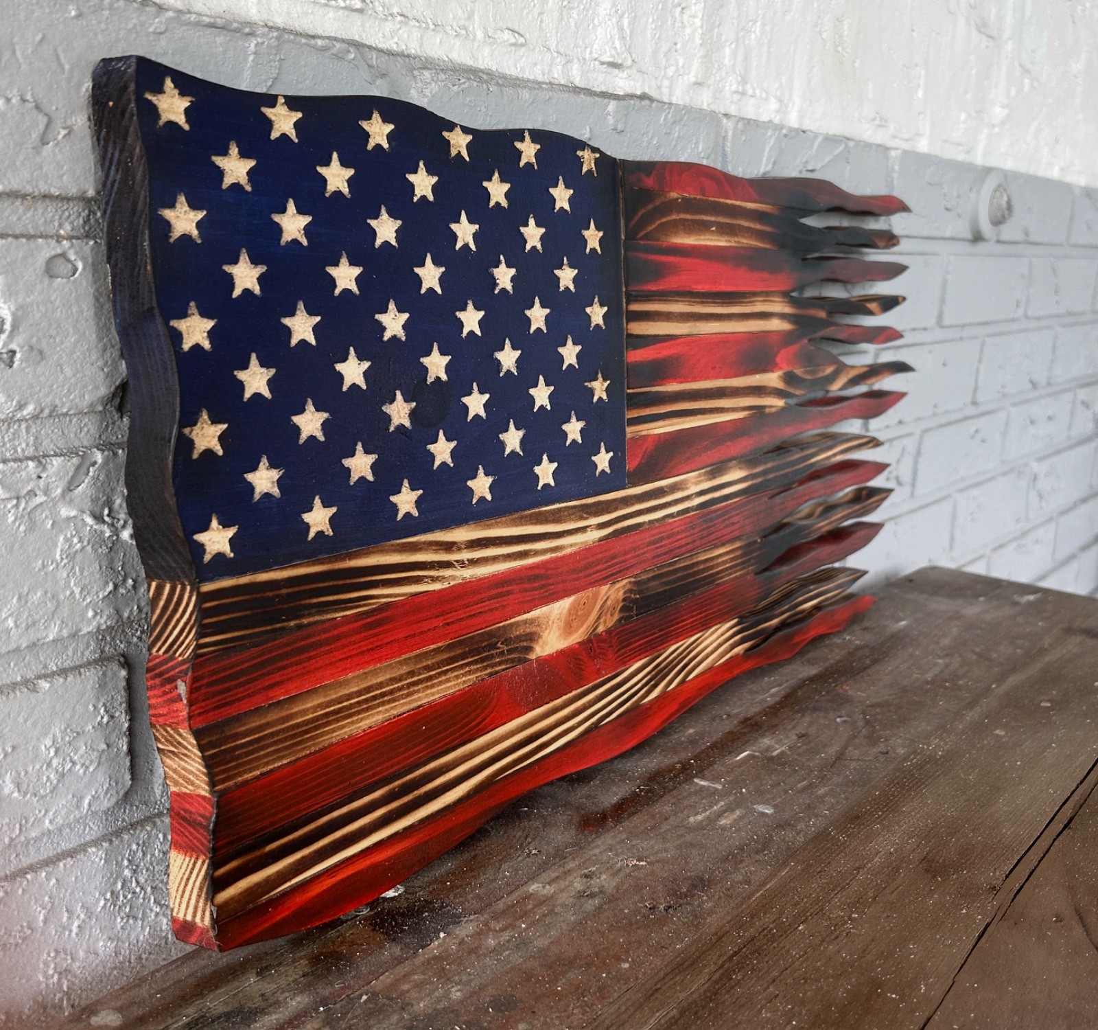 Rustic War Torn American Flag 12 x 24