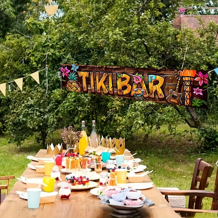 Multicolor Tiki Bar Banner 50x200cm Tropical Party Decor For Patio Garden