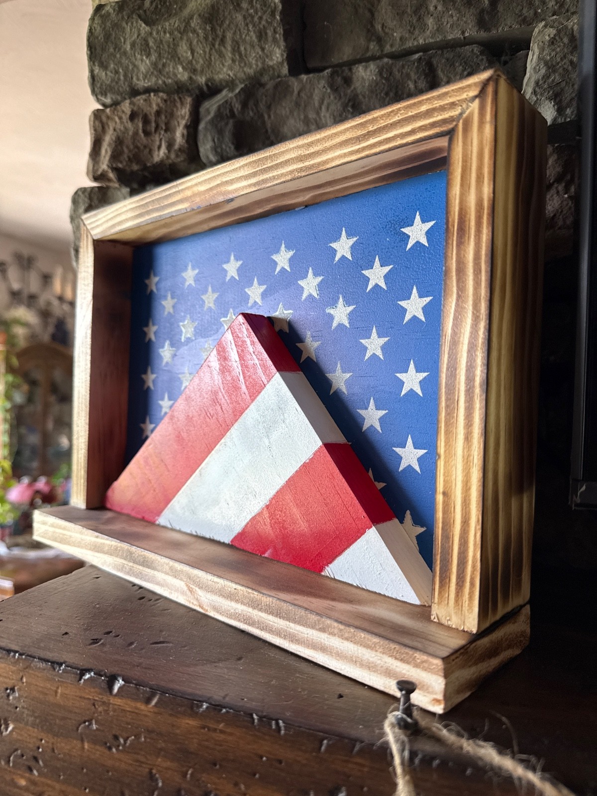 Handmade Rustic Wood Flag Decor Red White and Blue