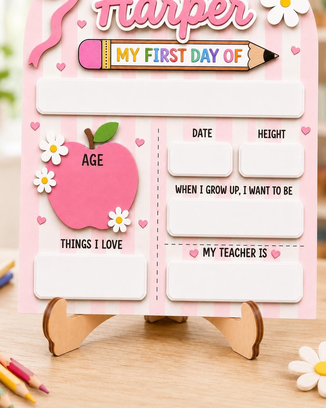 Coquette First Day School Sign, Reusable Wooden Photo Prop for Girls
