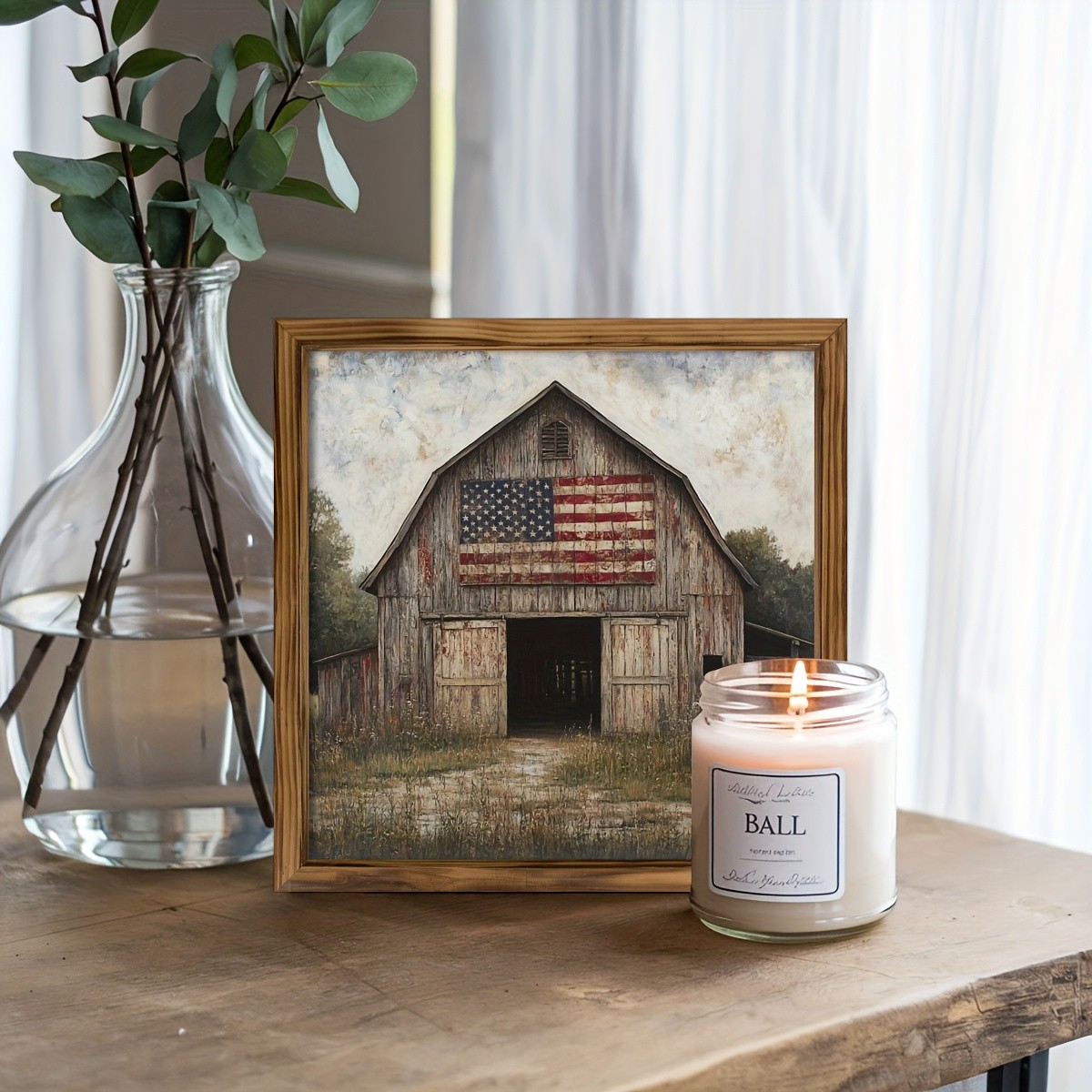 2D Vintage American Flag Barn Wooden Sign Distressed Rustic Wall Art Room Decor